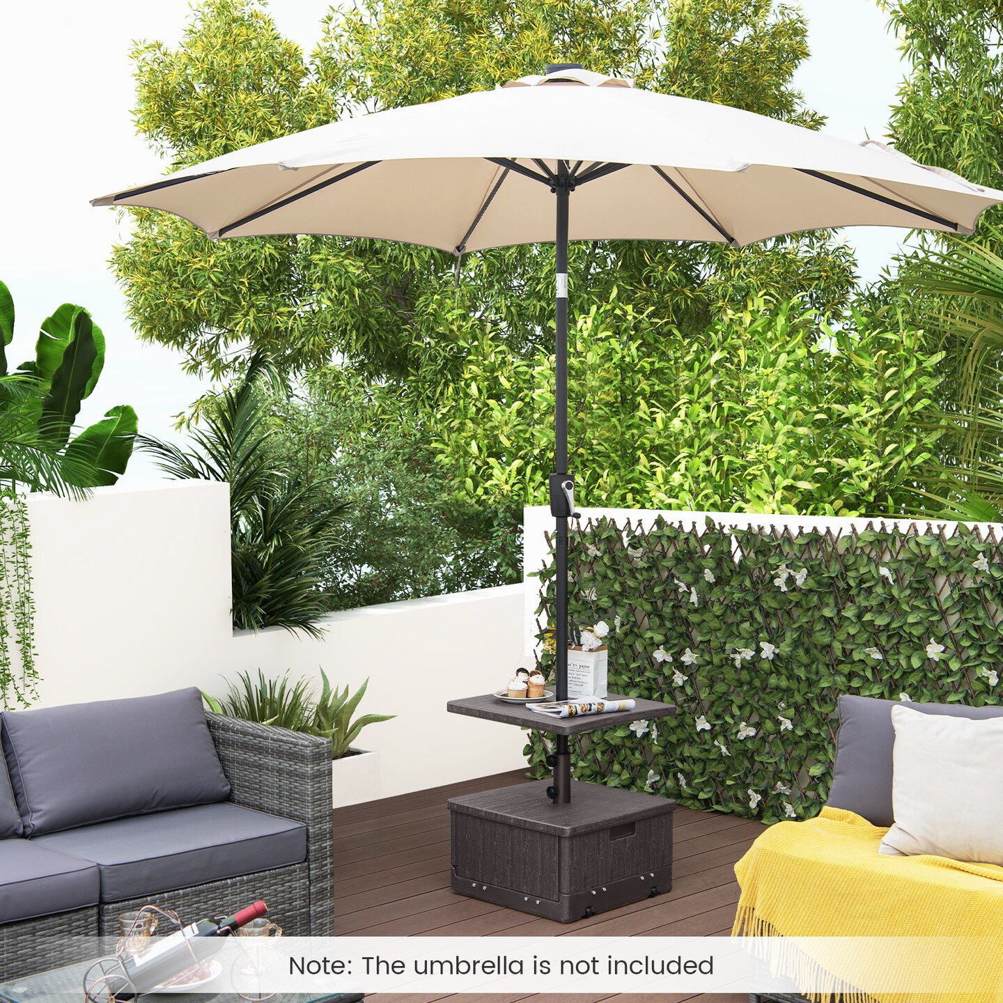 Outdoor Umbrella Stand with Wheels Tray and Planter Box 175 LBS