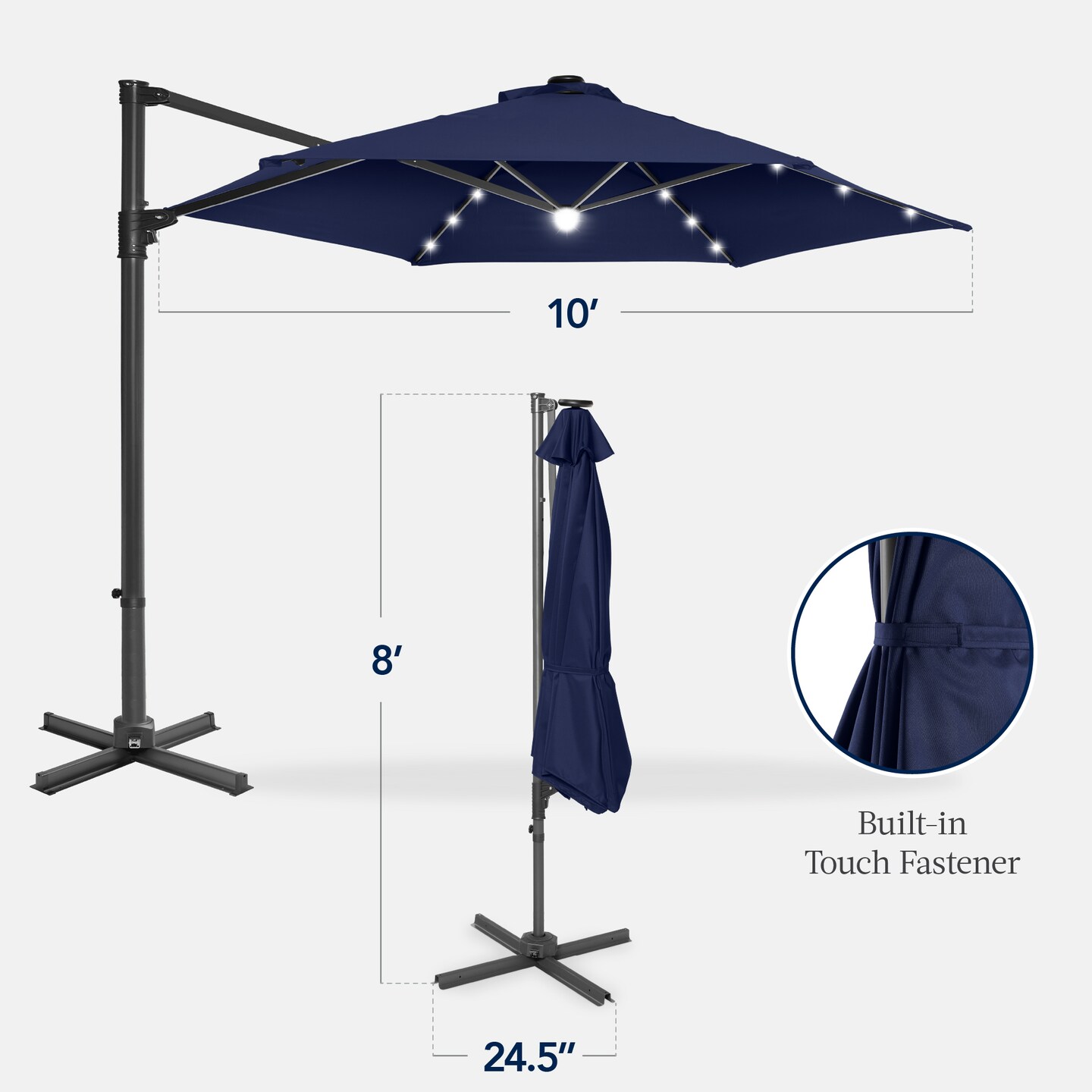 Best Choice Products 10ft 360° Rotating Cantilever Easy Auto Open Patio Umbrella w/ Solar LED Lights