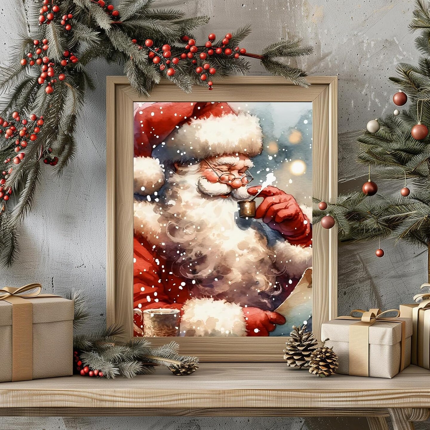 Christmas Paint by Numbers Kit for Adults, Christmas Adult Paint by Number Kits on Canvas Santa, Christmas Paint by Number for Adults Beginners for Home Decor 16x20 Inch