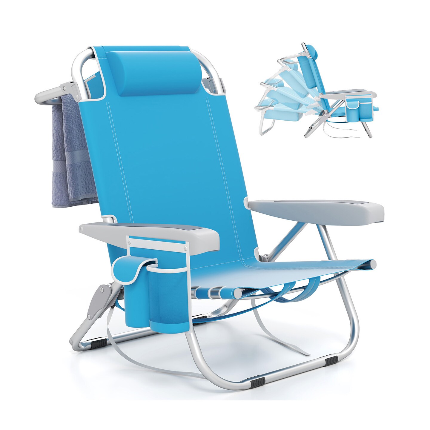 Adjustable Beach Chair with Cup Holder and Storage for Outdoor Relaxation