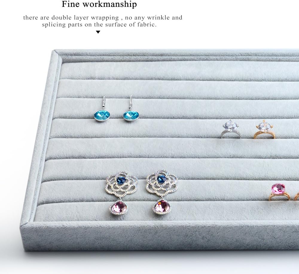 Velvet 7 Slots Ring Earrings Studs Tray Showcase Display Jewelry Organizer