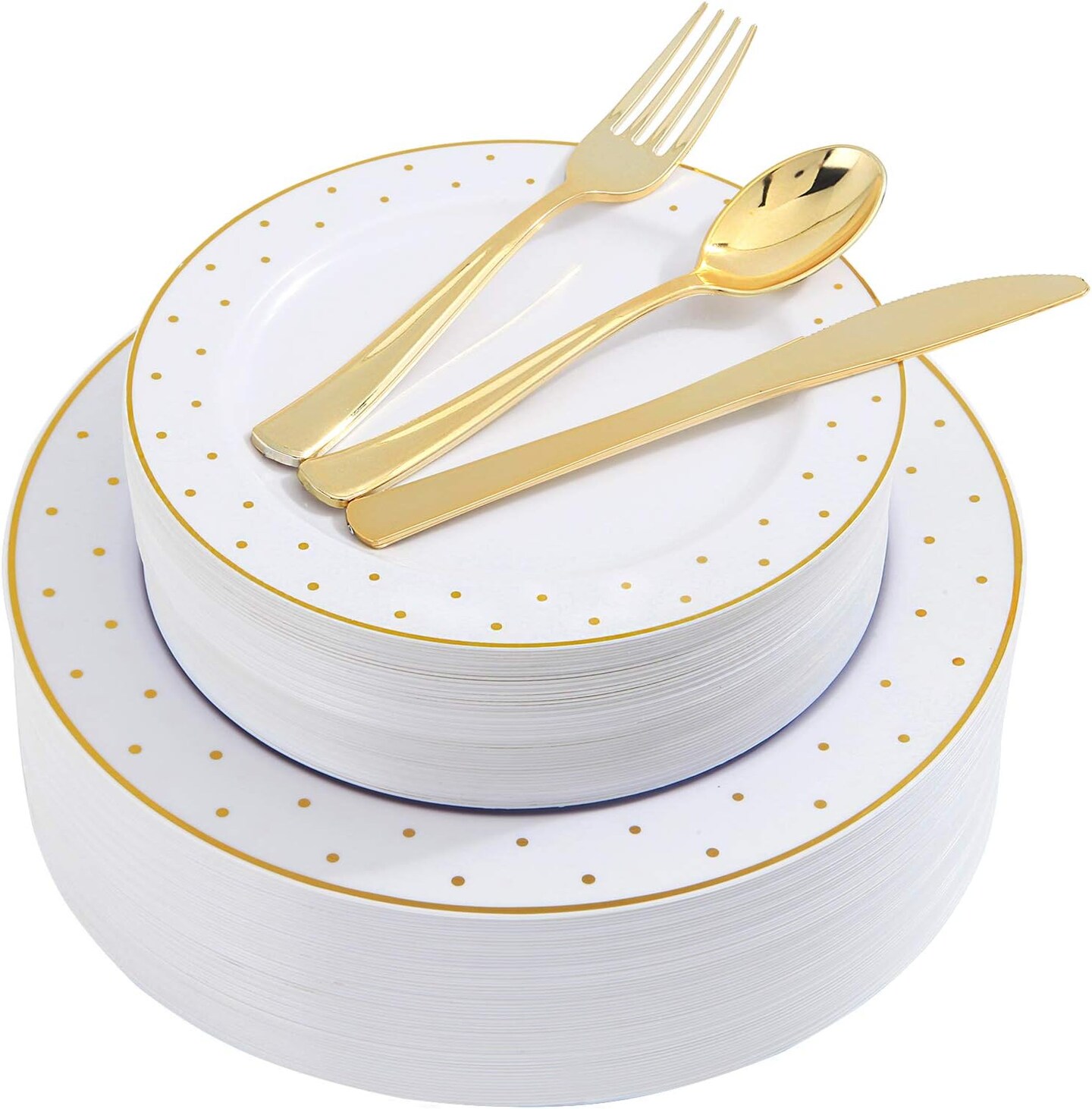 200pcs Gold Plastic Dinnerware Set - 40 Plates, 40 Knives, Forks & Spoons - Perfect for Parties, Weddings & More