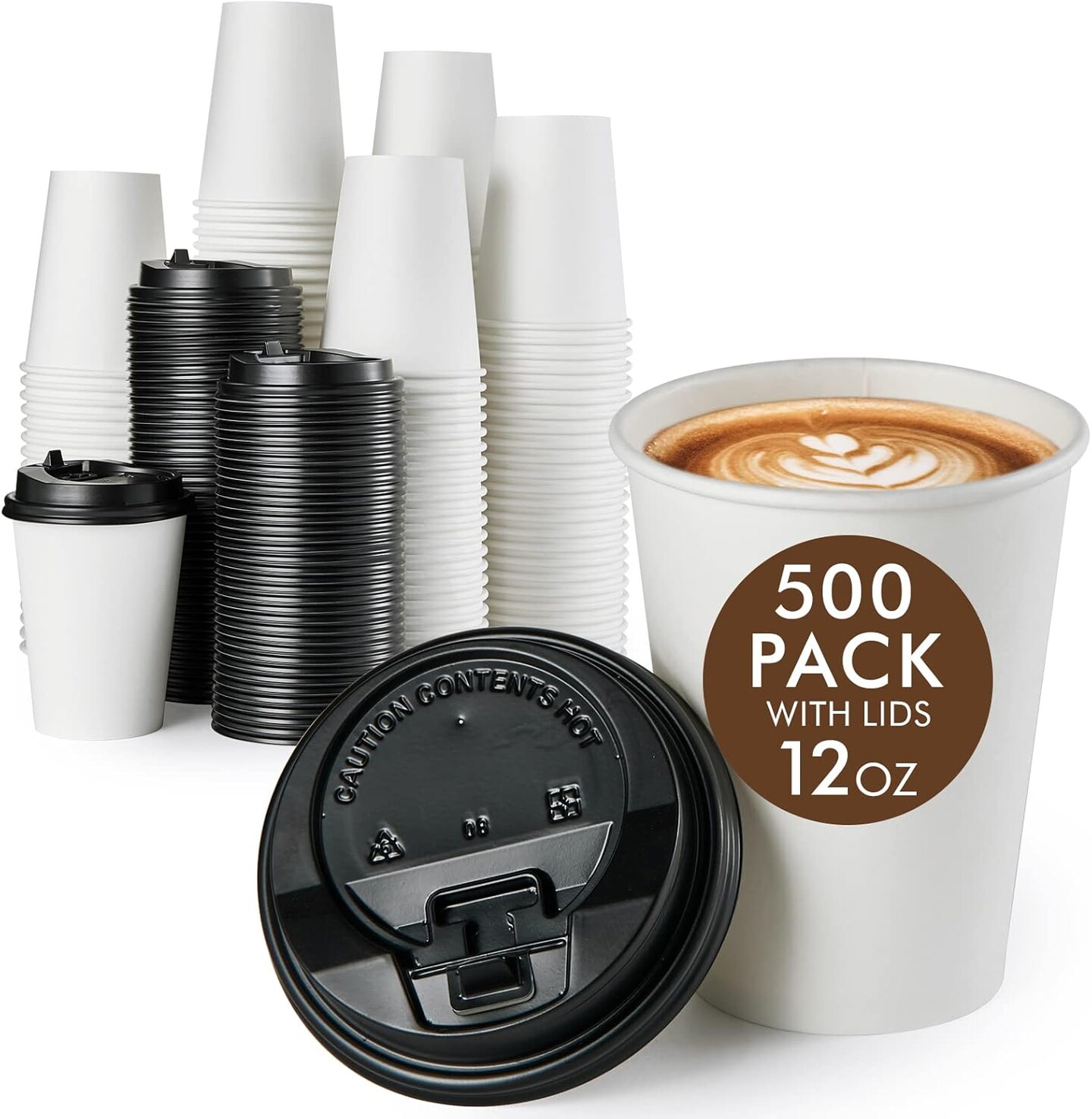 500 Pack 12 OZ Paper Coffee Cups, Disposable 12 OZ Coffee Cups With Lids, Cold/Hot Drinking, For Home, Traveling, Stores, Office, And Events