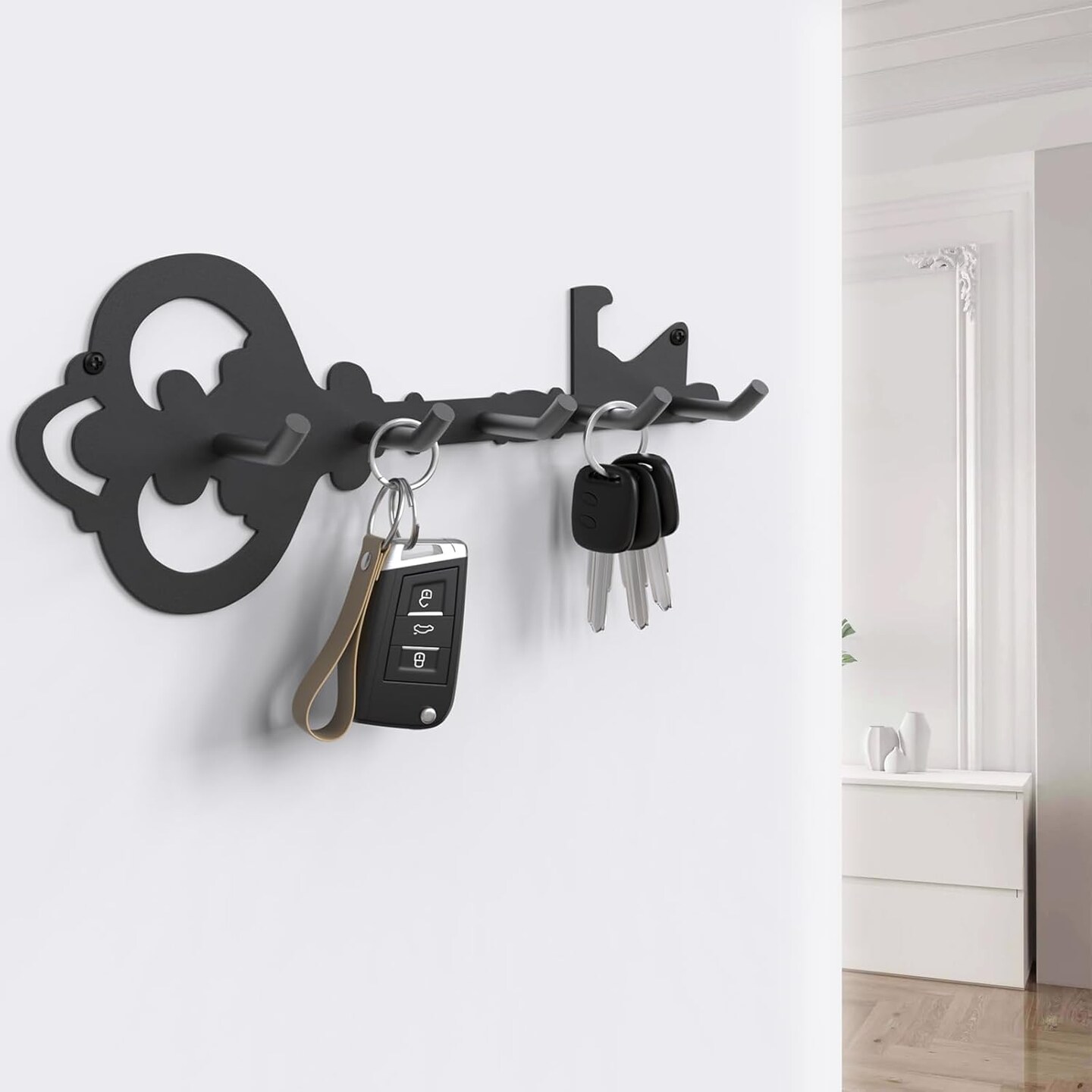 Key Holder Wall Mount, Black Key Organizer Hooks for Wall, Key Rack Entryway Hanger with Screws and Anchors Home Sweet Home Wall Decor Key Chain Hooks
