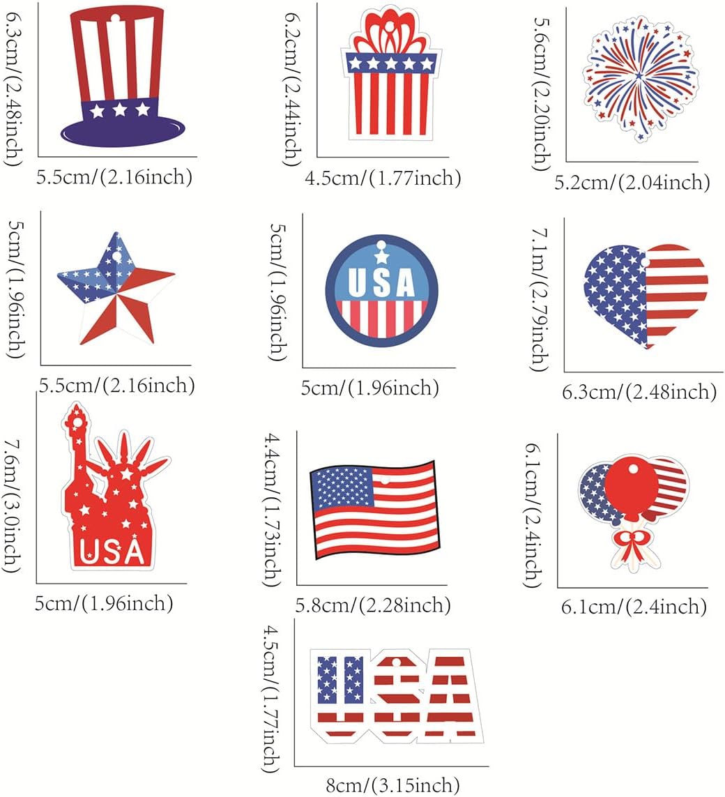 10Pcs Independence Day Hanging Ornaments American Flag Hanging Decoration 4th of July Tree Decorations Red White Blue Heart Balloon Star Ornament Memorial Day Star Pendant for Holiday Party Supplies