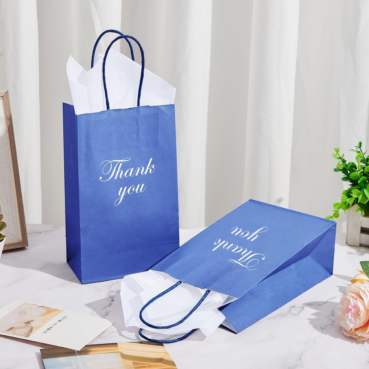 100 Pack Small Navy Paper Gift Bags with Handles (Nautic Blue) 9x5.5x3.15 Inch for Boutiques, Weddings, Graduations, Men&#x27;s Birthdays, Kid&#x27;s Party Favors