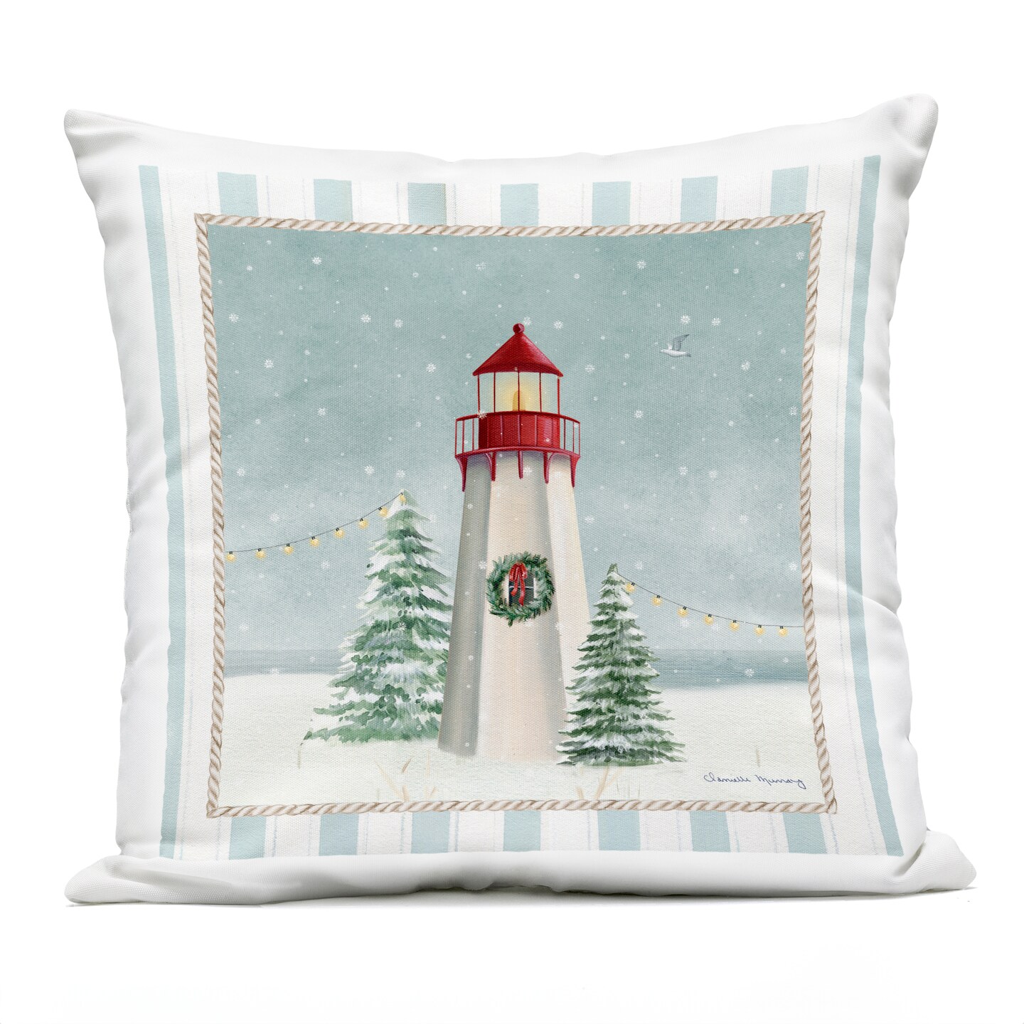 Stupell Industries Coastal Holiday Lighthouse Outdoor Printed Pillow, design by Danielle Murray, 18 x 7 x 18