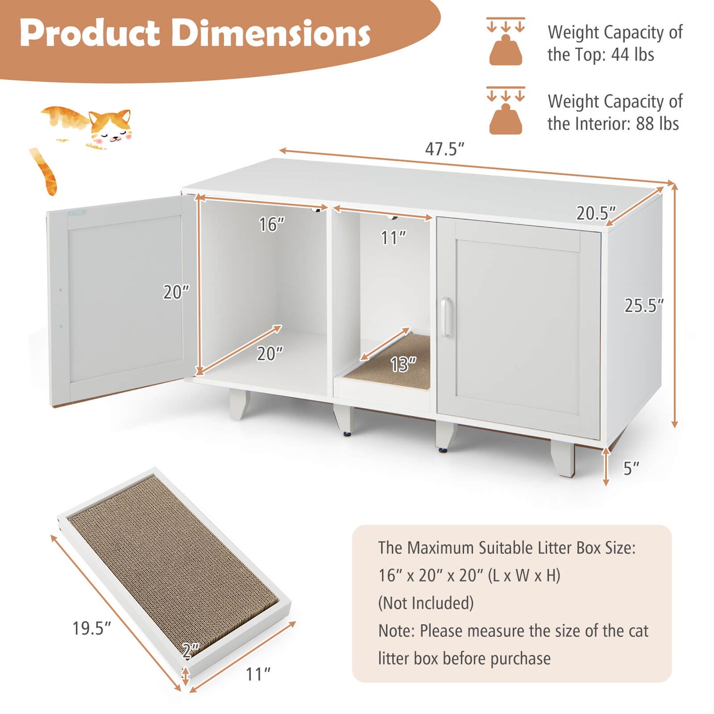 Cat Washroom Litter Box Enclosure with Maze Entry and Scratch Board