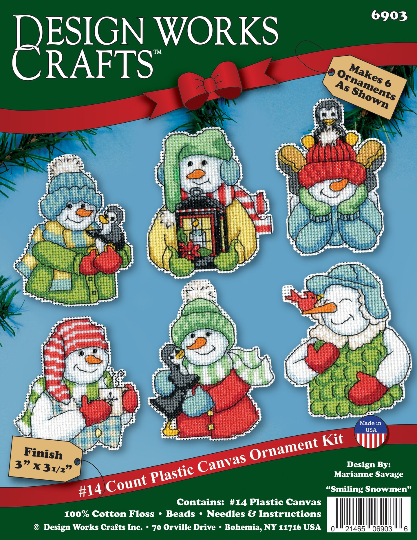 Design Works Counted Cross Stitch Kit 3"X3.5" Set of 6-Smiling Snowmen Ornament