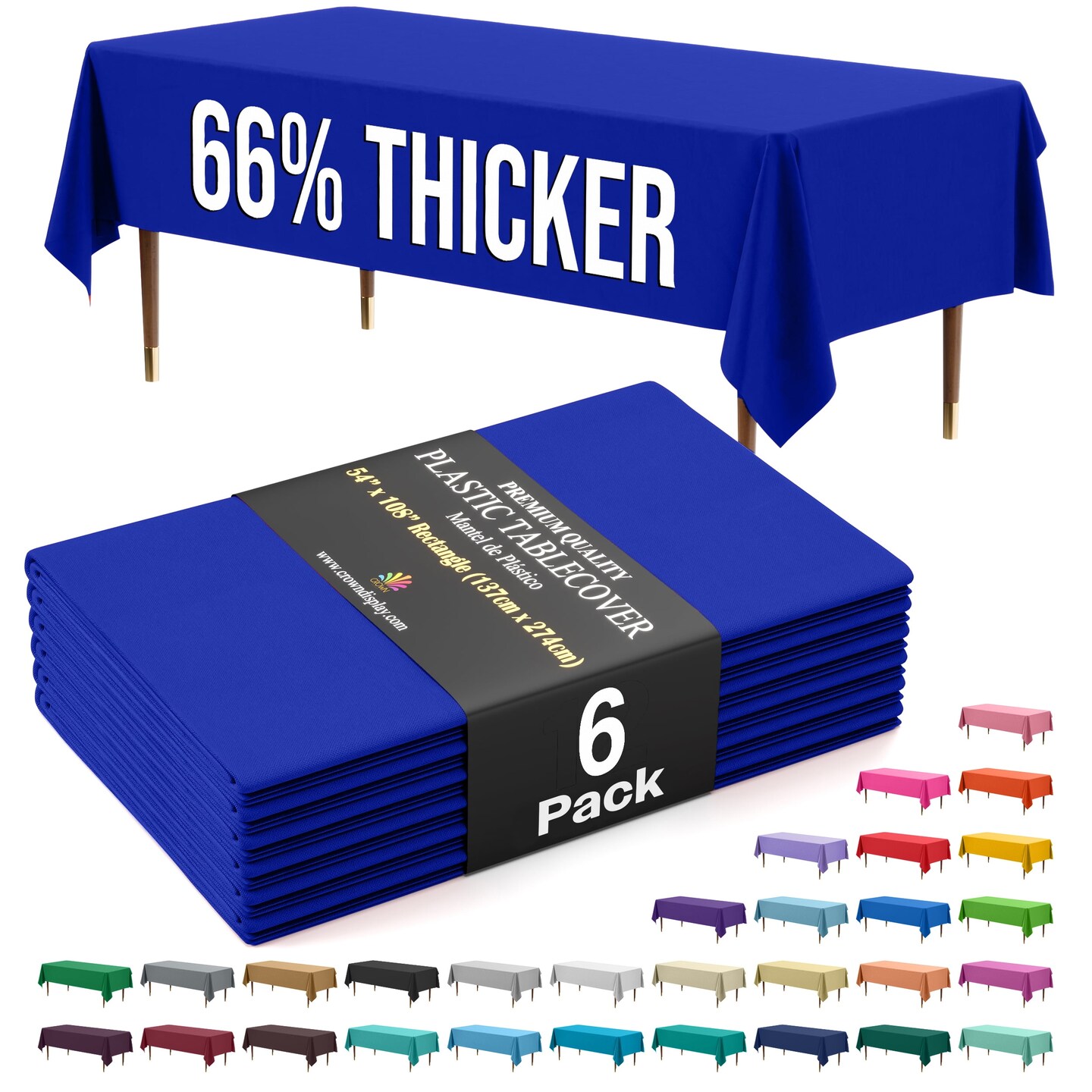 Exquisite 6-Pack Premium Plastic Tablecloth 54in. x 108in. Rectangle Plastic Table Cover