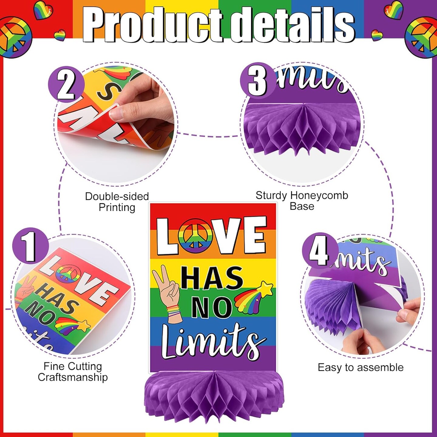 11 Pcs 3D Rainbow Honeycomb Table Centerpiece Pride Decoration
