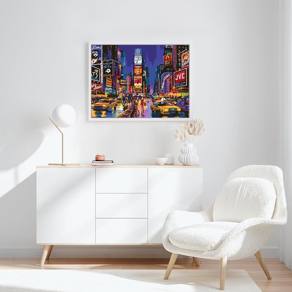 New York City Paint by Numbers Kit for Adults Landscape,Street Times Square Paint by Number Kits Paintworks,DIY Oil Painting Acrylic Watercolor Painting Canvas