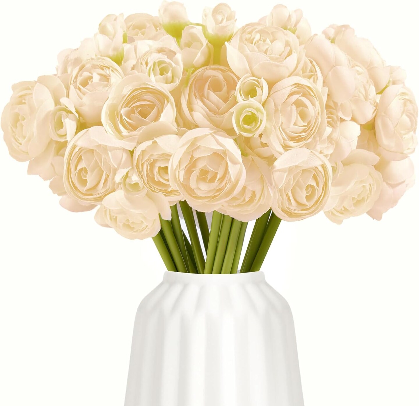 24 Pcs Ranunculus Artificial Flowers, Faux Ranunculus Flowers Bulk, Fake Peonies Look Real - 4 Blooms per Stem, Silk Flowers Bouquets for Wedding, Spring - Perfect Match to Tulips &#x26; Peonies, Cream