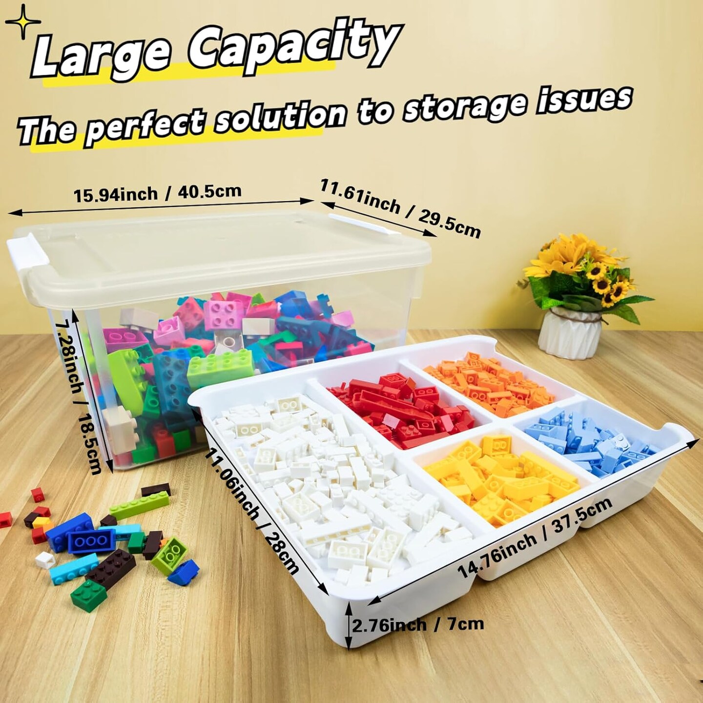 17 Quart Plastic Storage Box with Removable Tray – Durable Craft Organizer and Stackable Storage Container for Beads, Art Supplies, Sewing, Playdoh (Clear)