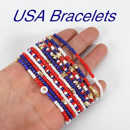 USA Flag Bracelets Valentine&#x27;s Day Heishi Bracelets St. Patrick&#x27;s Mardi Gras Beaded Bracelets Easter Rainbow Juneteenth Rasta