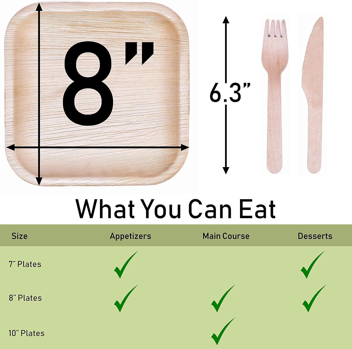 Bamboo Plates Disposable with cutlery (25 Forks &#x26; 25 Knives) - 8&#x22; Eco Friendly Palm leaf plates, 100% Biodegradable &#x26; Compostable Party Plates (8 Inch) better than plastic and paper plate