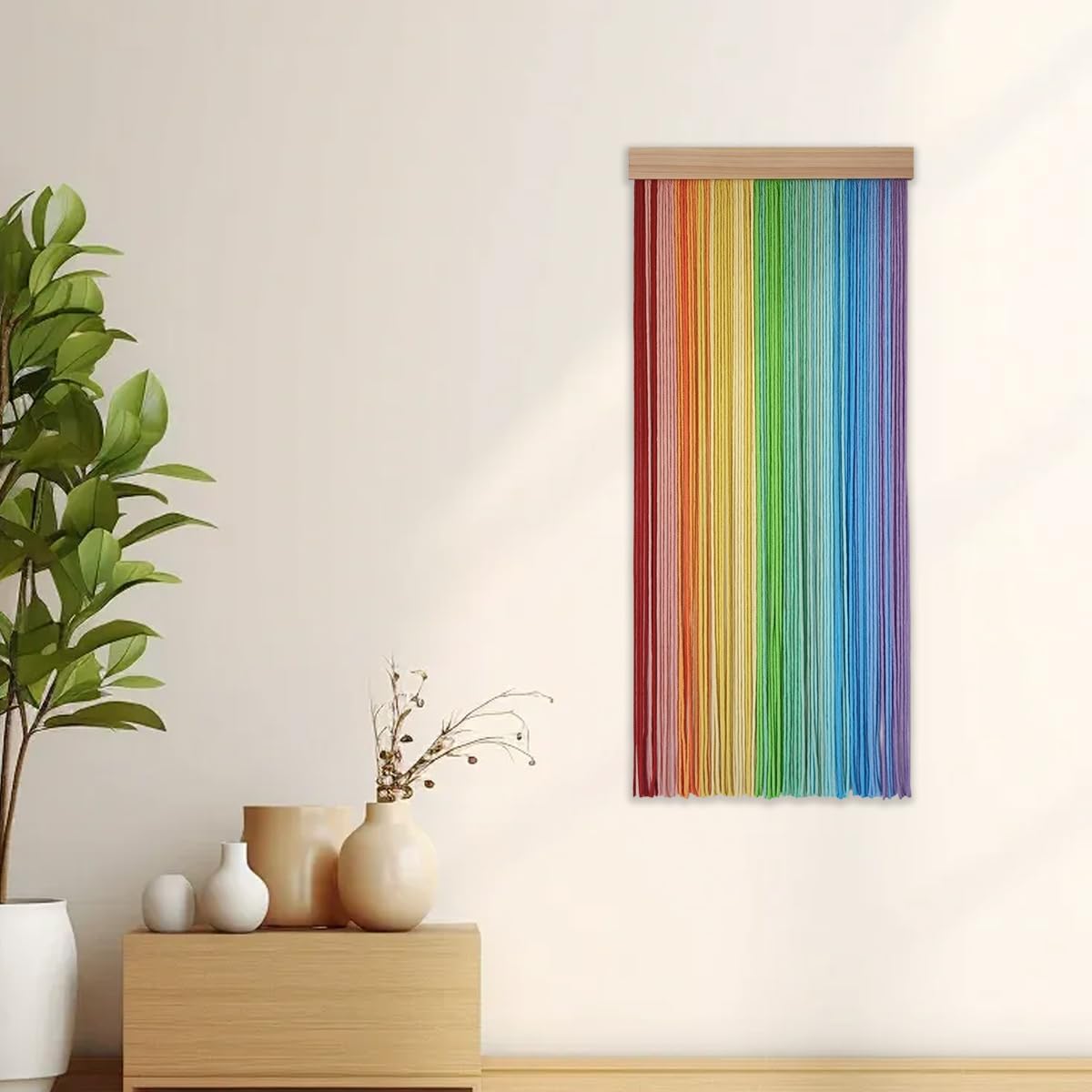 Boho Long Tapestry Unique Macrame Wall Decor Art Hanging Fabric Headboard Traditional Handmade Tie-Dye for Living Room, Bedroom, Home, Rainbow, 40&#x22; L x 15.75&#x22; W