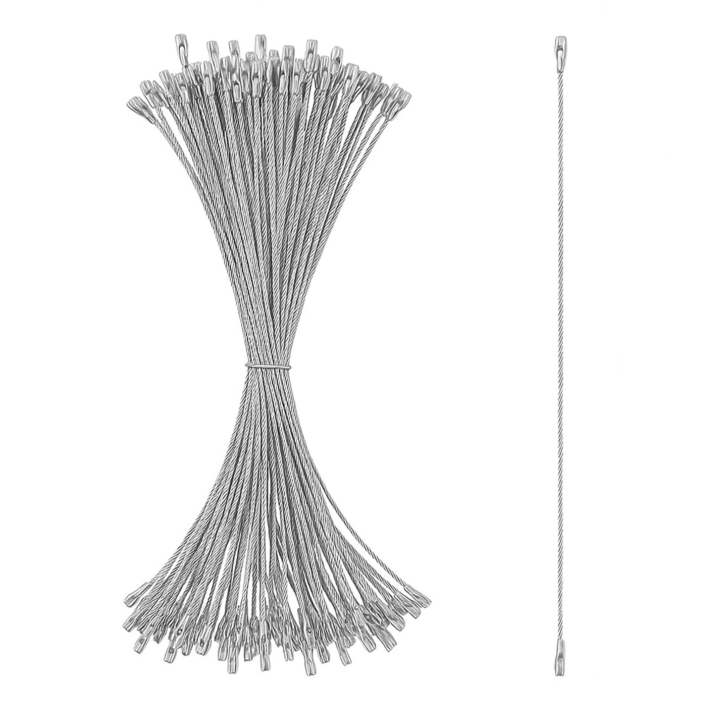 Set of 100 Silver Christmas Ornaments Cords Strings Hangers 7.9 Inches