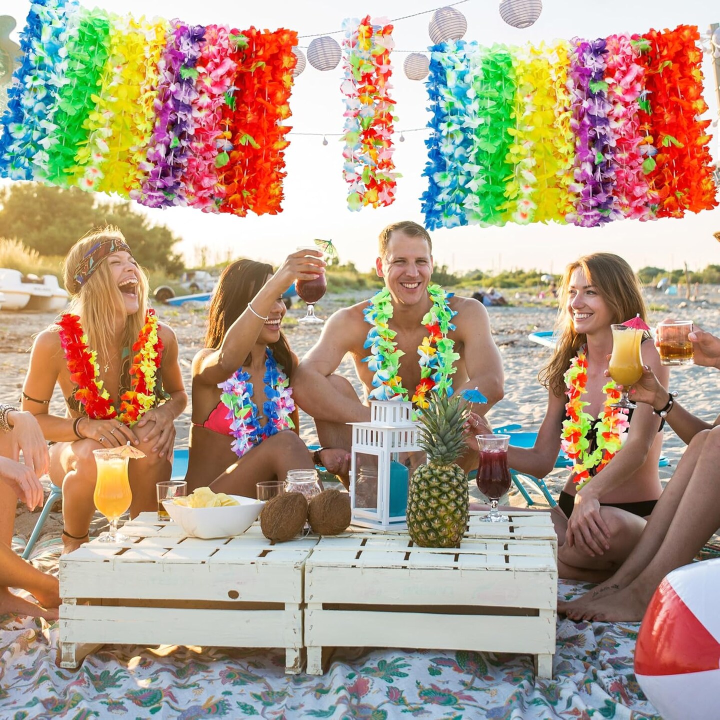 24 Pcs Leis for Luau Party – Colorful Hawaiian Silk Flower Necklaces – Tropical Hula Dance Party Decorations, Summer Beach & Pool Party Favors