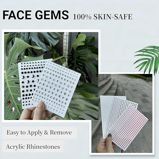 5 Sheets Black Red and Clear Face Gems, Self Adhesive Crystal Accessories, Tiny Face Jewels for Makeup, Eyes, Body, Hair, Nail, Crafts, DIY (2 2.5 3 4 5mm)