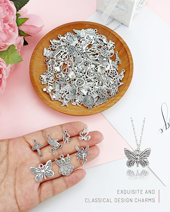 Wholesale Bulk Lots Jewelry Making Silver Charms Mixed Smooth Tibetan Silver Metal Charms Pendants DIY