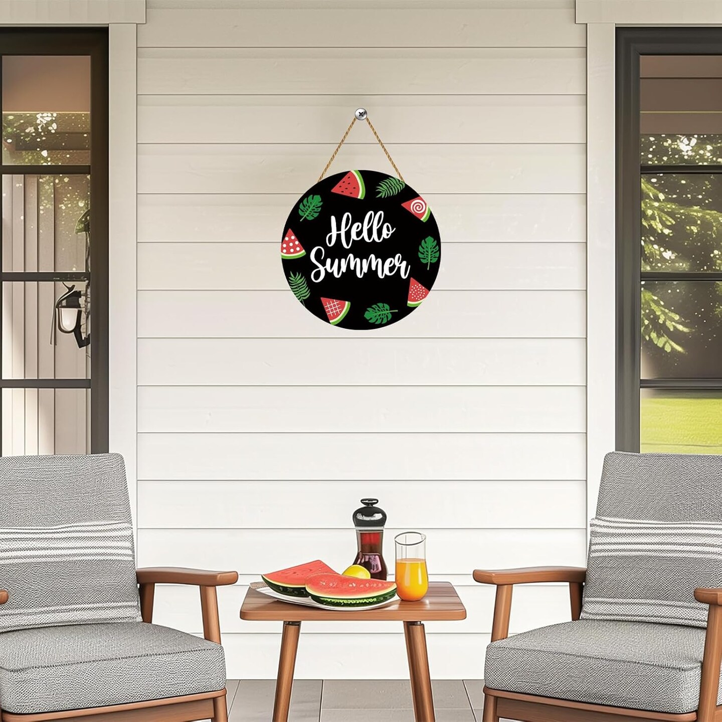 Summer Decor Summer Door Decor Watermelon Hanging Sign Decorations Wooden Hello Summer Door Sign Front Door Hanger for Wall Office Indoor Home Decorations