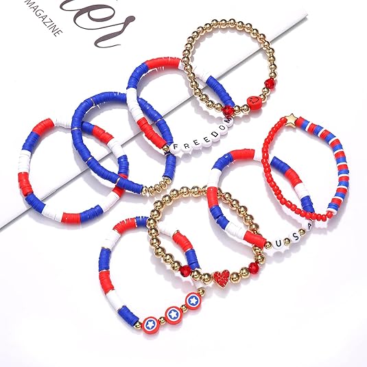 Rainbow Heishi Bracelets for Women – Stackable African Vinyl Disc Bead Stretch Bracelets, Bohemian Layered Surfer Style, Summer Beach Accessory