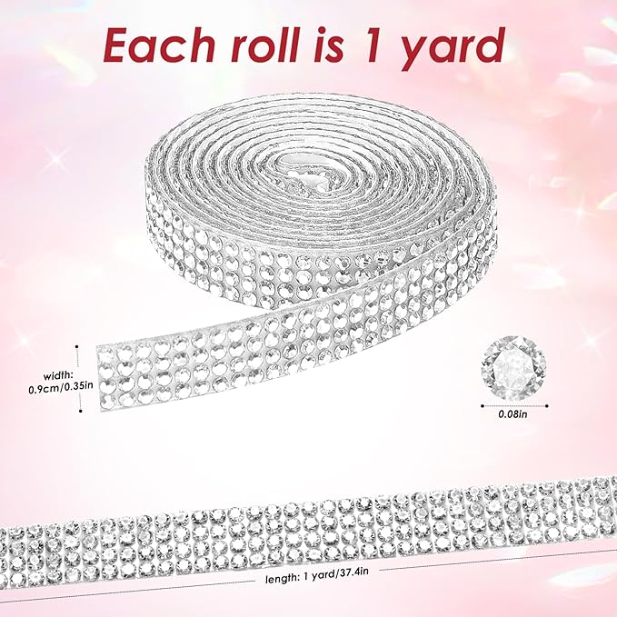 Rhinestone Ribbon Self-Adhesive Crystal Rhinestones – 12 Rolls, 12-Yard Bedazzling Strips for DIY Crafts and Crafting Projects