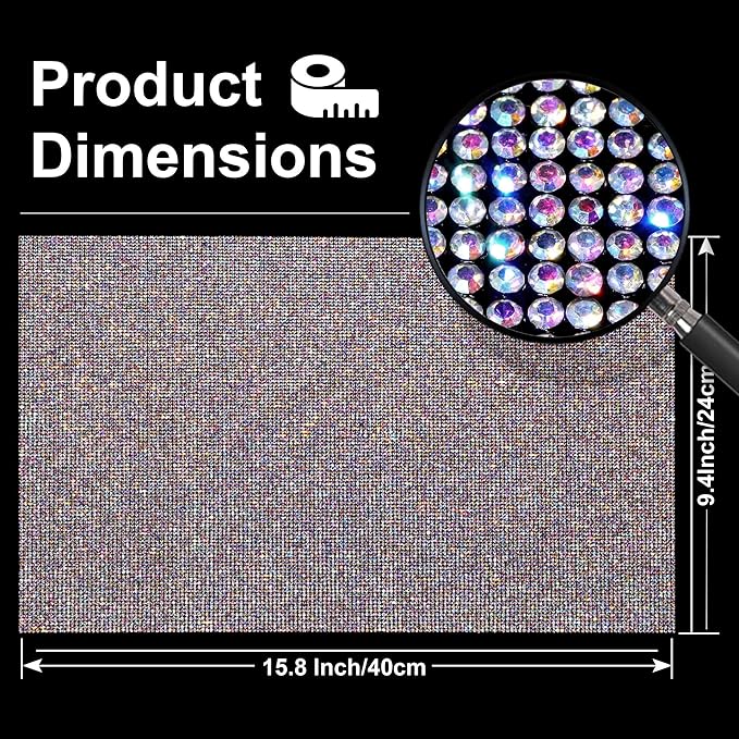 Bling Rhinestone Sticker DIY Car Decoration – Self-Adhesive Hotfix Glitter Crystal Gem Sheet for Car & Craft Decoration, 19440 Pcs 2mm Rhinestones (Crystal AB, 9.4" x 15.8")
