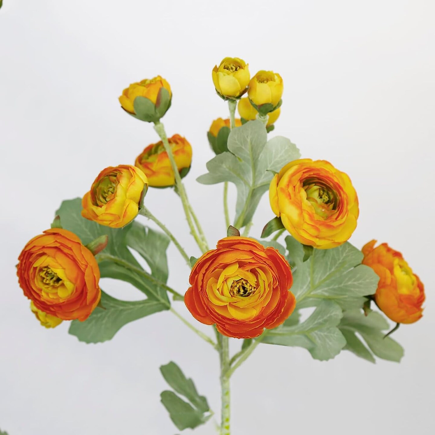 Mini Ranunculus Artificial Flowers Bulk 21.6&#x22;, 3 Pcs 36 Heads Faux Silk Ranunculus Bouquets for Home Decor Indoor, Long Stems Fake Flowers for Wedding Centerpiece. (Orange Yellow)