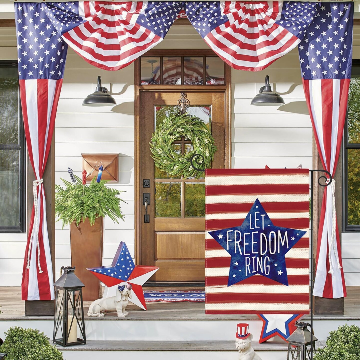 Patriotic Watercolor Stars and Stripes Let Freedom Ring Garden Flag Double Sided Outside, 4th of July Independence Memorial Day Yard Outdoor Decoration 12 x 18 Inch