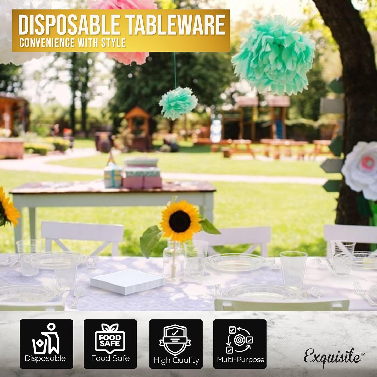 350 Pcs Clear Plastic Plates For Party, Clear Disposable Plates Set, 50 Of Each 9&#x22; Dinner Plate Set, 7&#x22; Dessert Plate, Cups, Napkins &#x26; Cutlery Plastic Dinnerware Exquisite