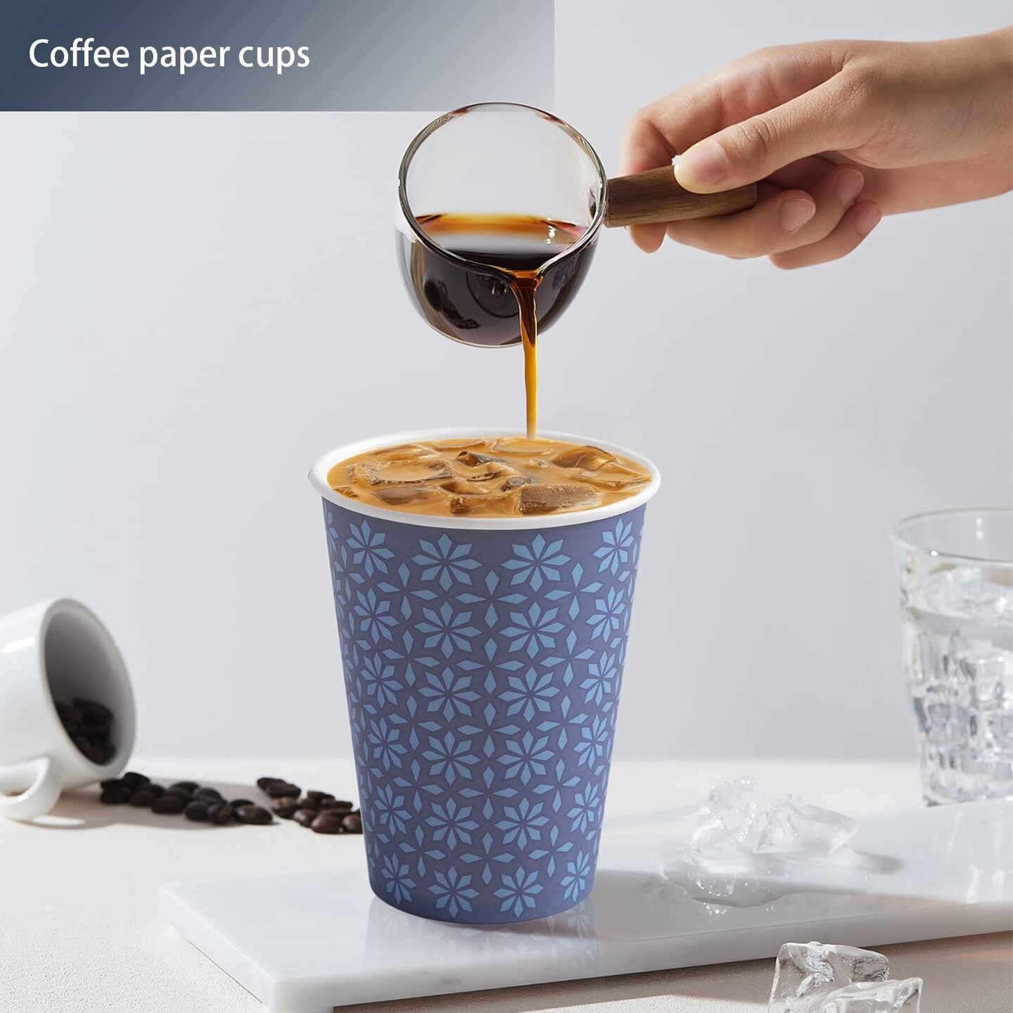 240 Pack 10 oz Disposable Paper Cups, Summer Party Tableware, Hot/Cold Beverage Drinking Cups, Navy Floral Paper Hot Cups for Party, Picnic, Travel, and Events