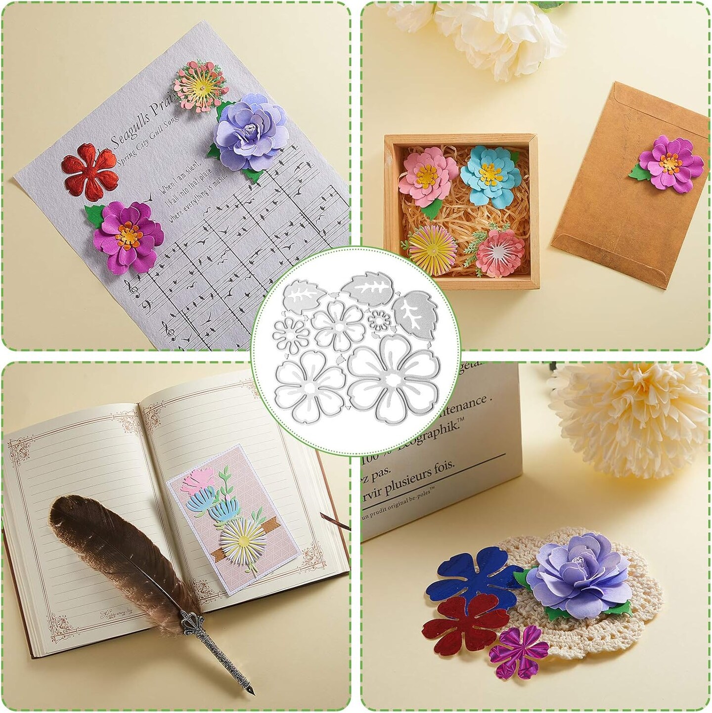 2 Sets Flower Metal Cutting Dies Flower Leaves Embossing Stencil 14 Styles 3D Die Cuts Stencil