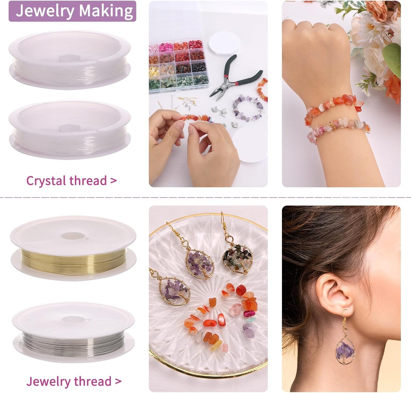 1800pcs 56 Colors Crystal Beads, Ring Making Kit, Gemstone Chip Beads Irregular Natural Stone with Jewelry Making Supplies for DIY Craft Bracelet Necklace Earrings