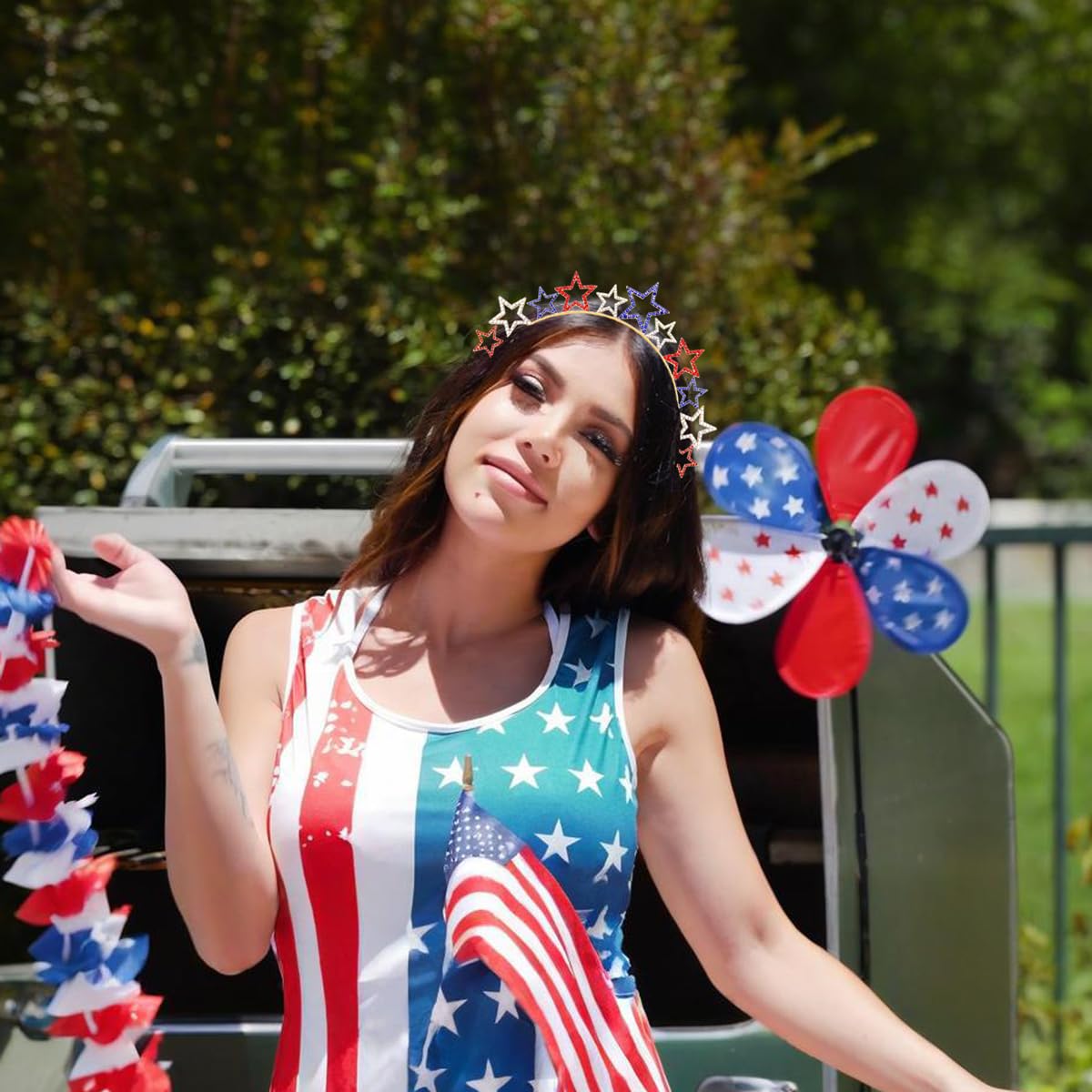4th of July Headband - Rhinestone Star Patriotic Headband - Red White and Blue Star Headbands for 4th of July Accessories for Women - Fourth of July Party Props Decorations