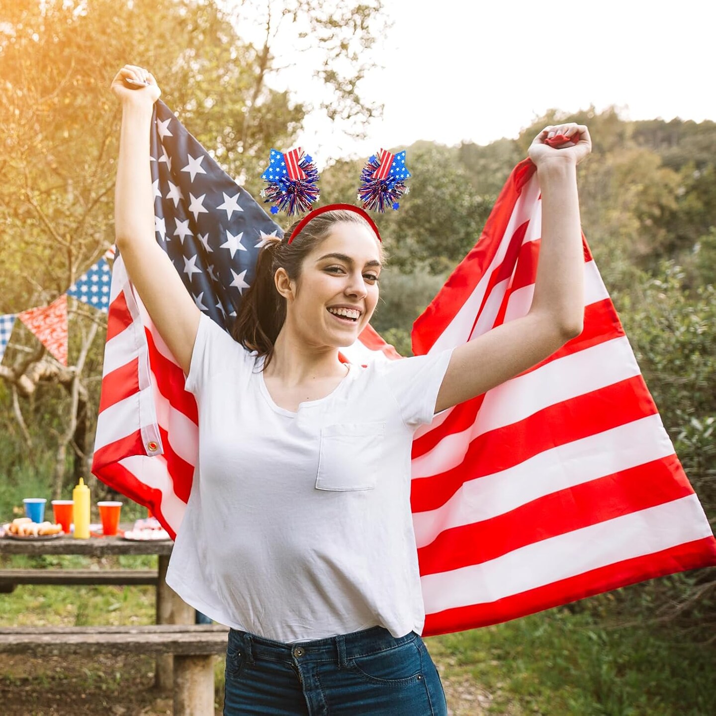 Patriotic Star Headband &#x2013; Red White Blue Head Bopper Headpiece Costume Dress-Up Accessories for 4th of July, Independence Day, Memorial Day, Veterans Day, Parades USA Themed Party Favors Photo Props