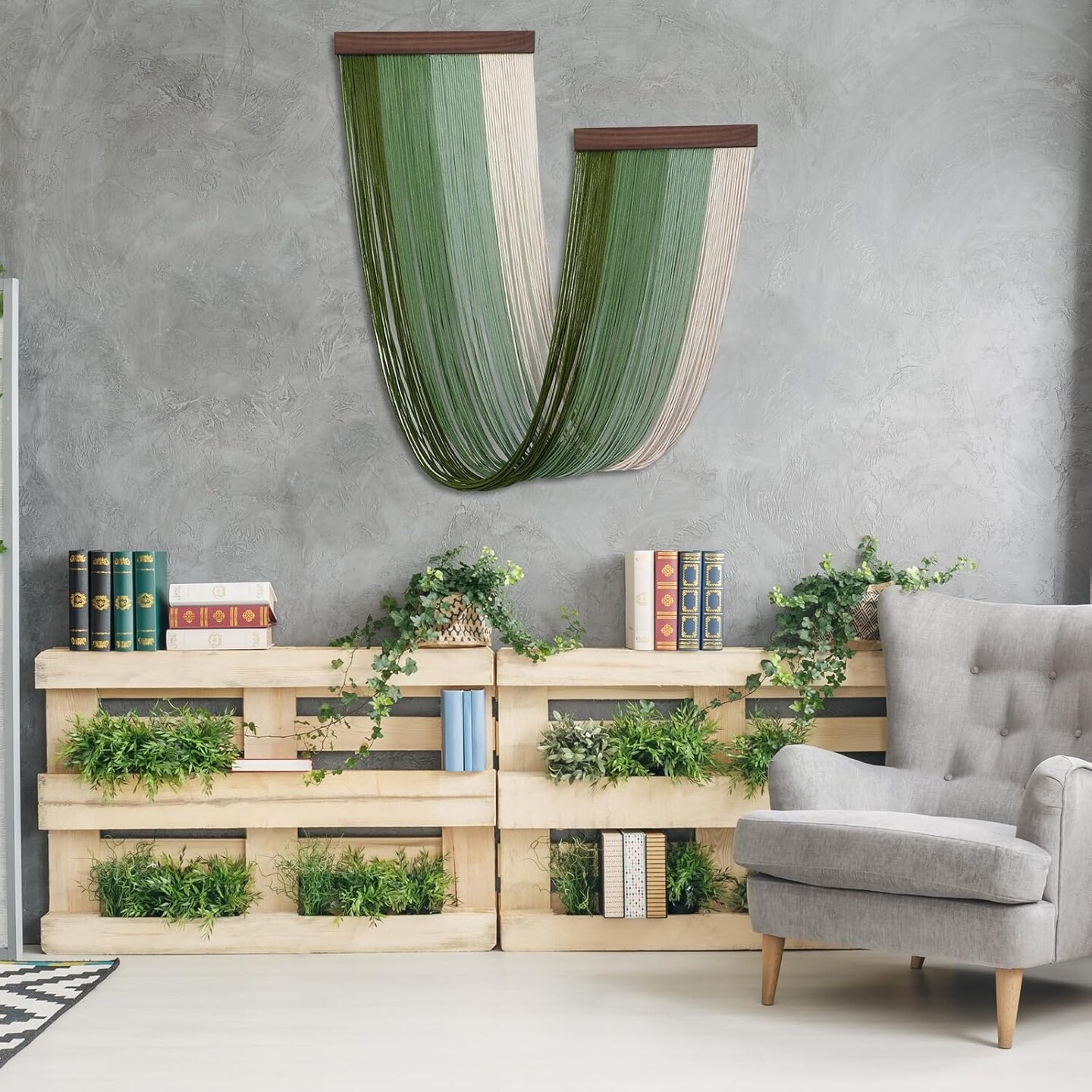 Macrame Wall Hanging Large Green Boho Tapestry Decor Woven Tassel Yarn Wall Art Modern Home Decor for Bedroom Living Room