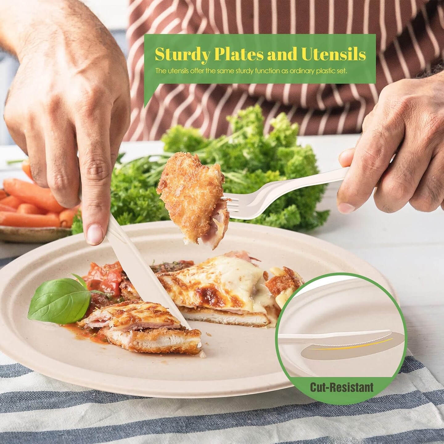 400pcs Compostable Paper Plates Set Eco-friendly Heavy-duty Disposable Paper Plates Cutlery Includes Biodegradable Plate, Forks, Knives, Spoons, Cups and Straws for Wedding Party