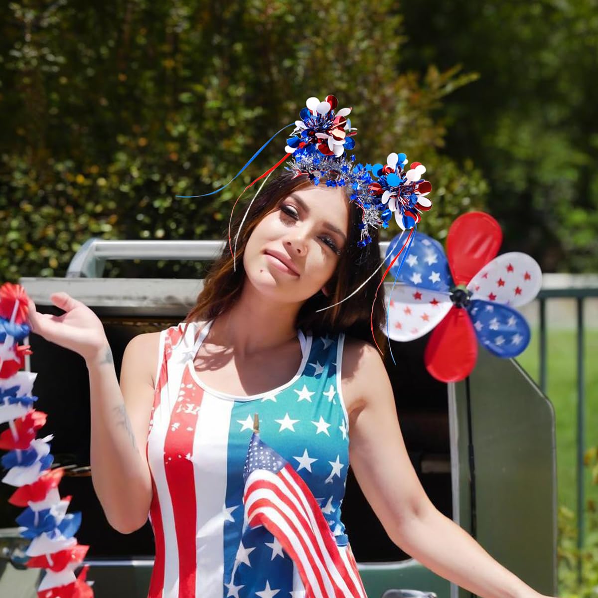 4th of July Headband - Patriotic Headband - Red White Blue Sequin Dots Star Design Headbands for Patriotic Accessories - 4th of July Outfits for Women