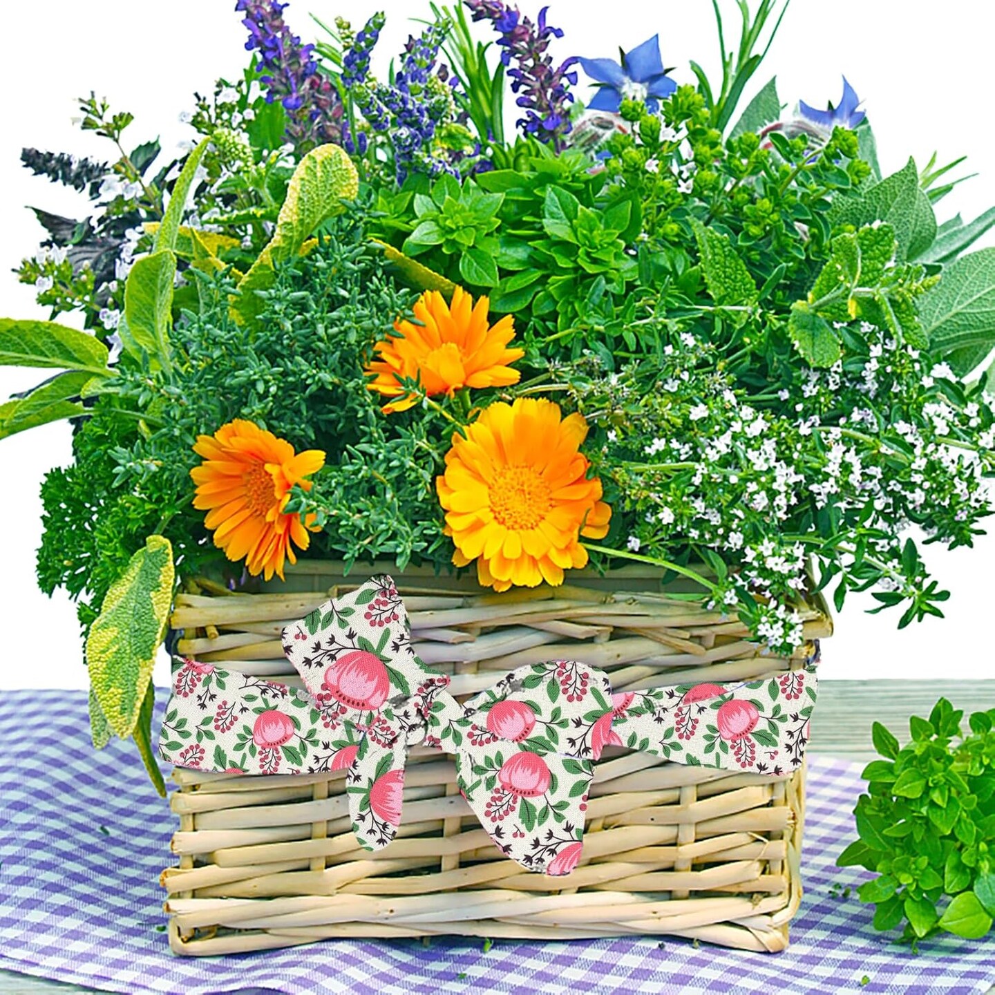 Spring Flowers Bows, 2.5"10 Yards Wired Edge Ribbons - Pink Burlap Floral Leaves for Crafting Spring Wedding Decorations