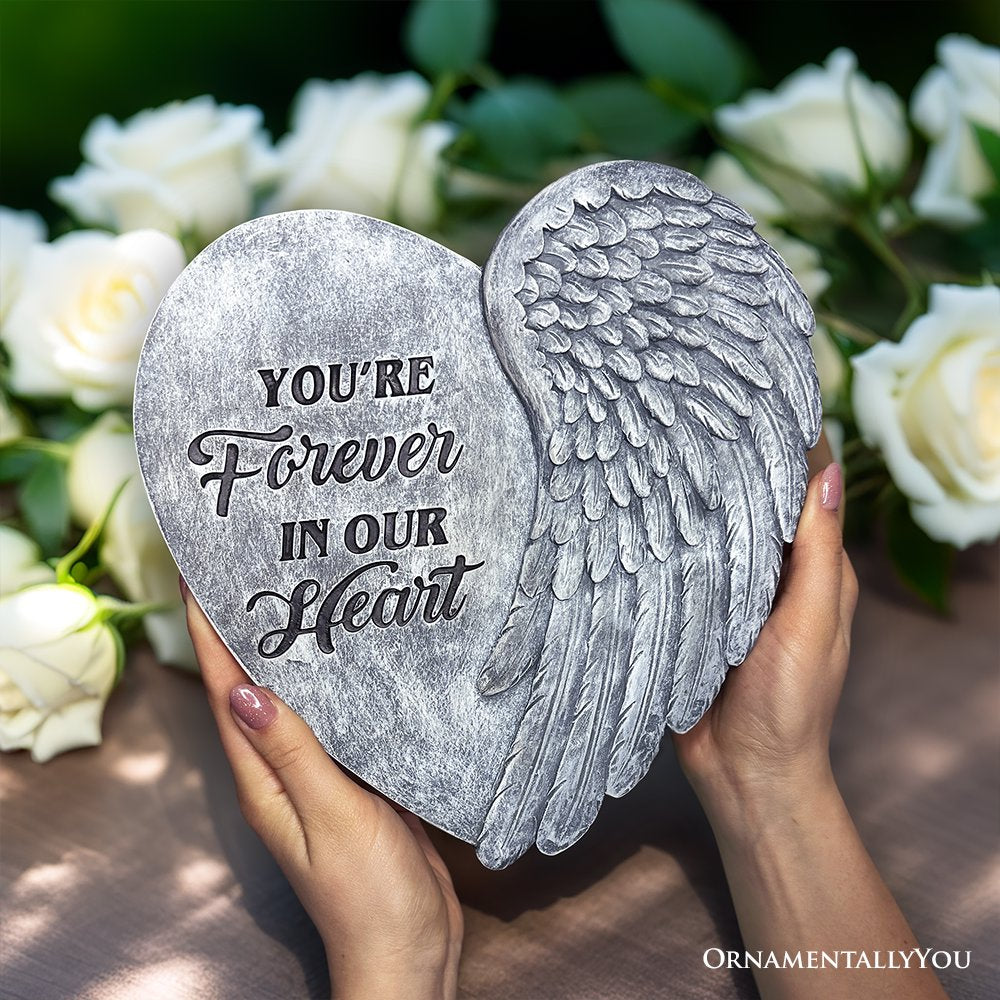 You&#x2019;re Forever in Our Hearts Angel Wing Stepping Stone, 9.5&#x22; Garden Decorative Memorial Resin Figurine