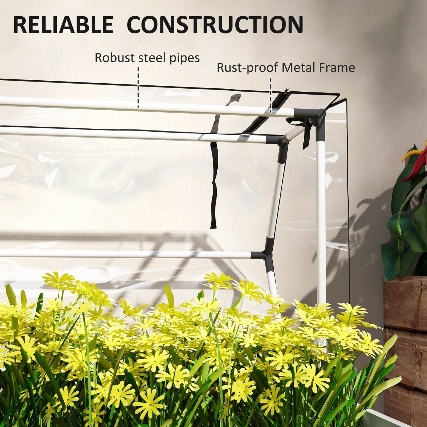White Elevated Garden Box with Greenhouse Cover &#x26; Drainage Hole