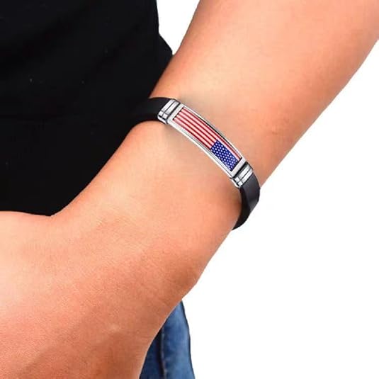 United States Of America Flag Bracelet Silicone Chain Wristband Souvenir, USA Fashion Handmade Bracelet For Man &#x26; Woman Special Day&#x27;s Gift and 4th of July, Flexible size
