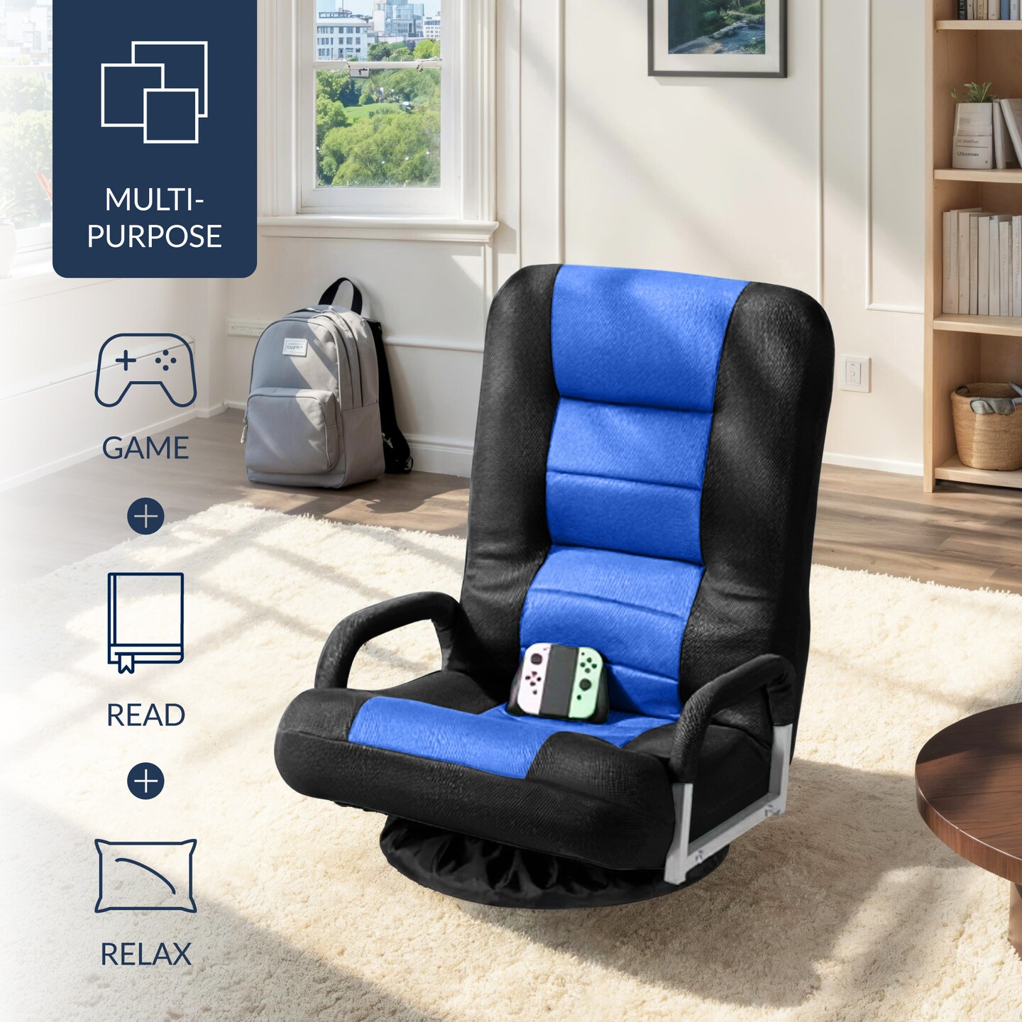 Best Choice Products 360-Degree Swivel Gaming Floor Chair w/ Armrest Handles, Foldable Adjustable Back