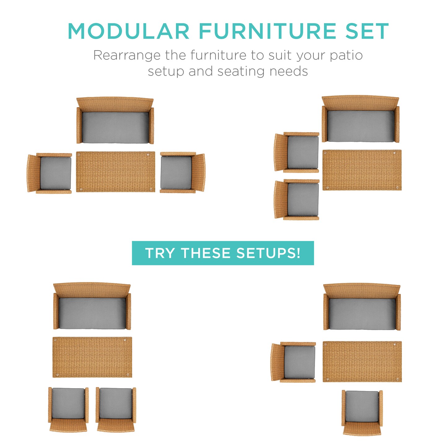 Best Choice Products 4-Piece Outdoor Wicker Patio Conversation Furniture Set w/ Table, Cushions