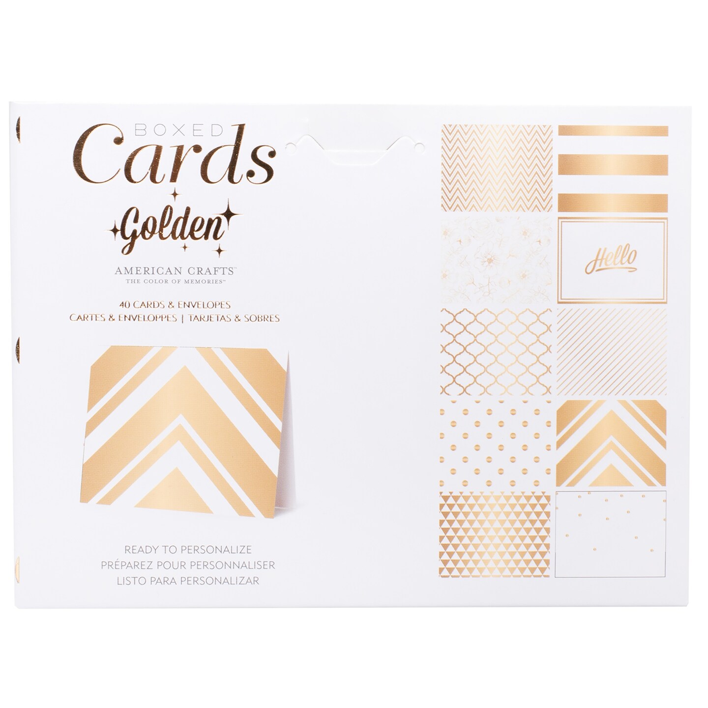 Boxed Cards - A2 (4.375"X5.75") 40 Cards & Envelopes-American Crafts - Golden - Gold Foil