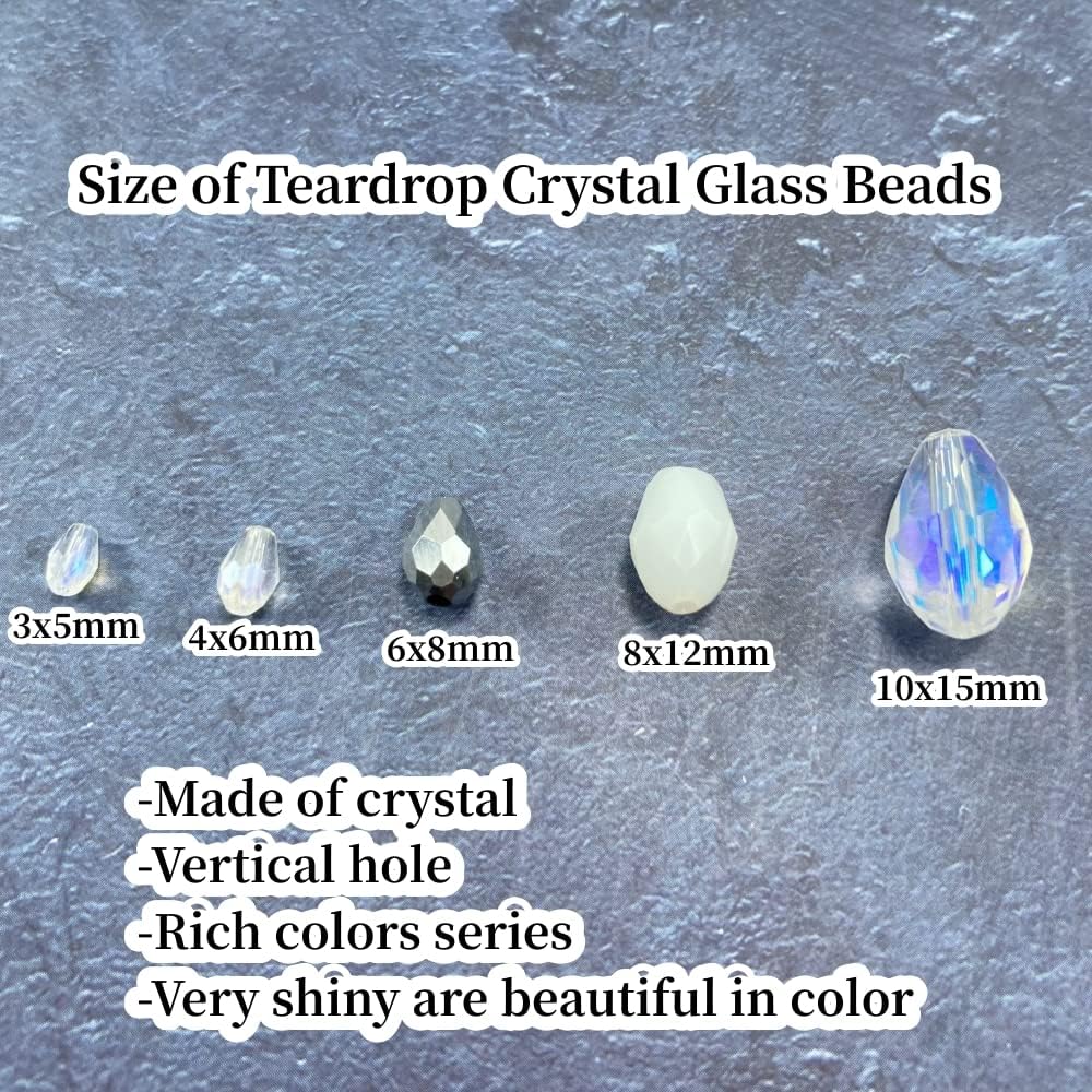 50pcs Teardrop Crystal Glass Beads 10x15mm Vertical Hole Faceted Glass Teardrop Spacer Beads for Bracelets Necklace Earring DIY Jewelry Making Craft(Mix Colors Series)
