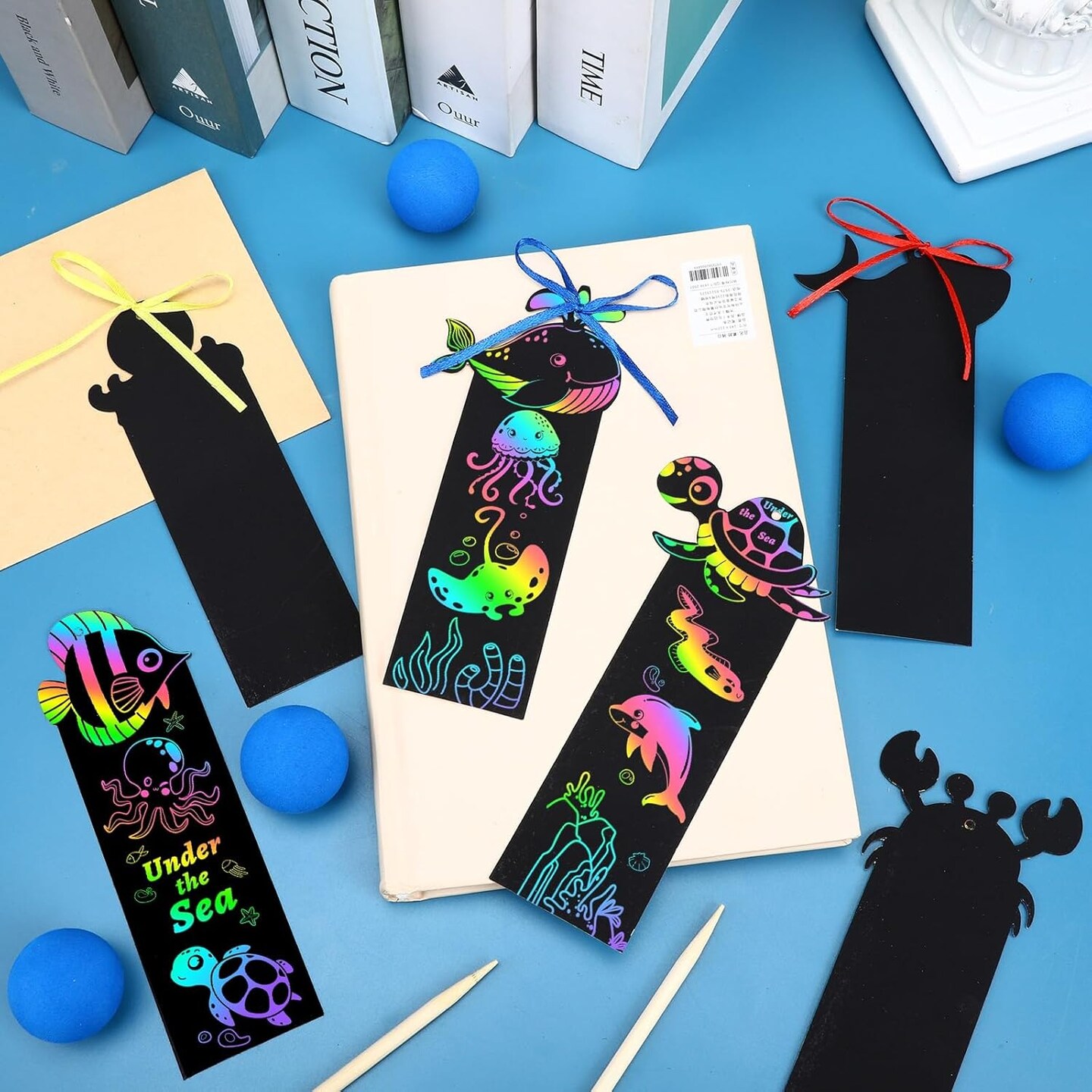 96Pcs Ocean Crafts, Magic Rainbow Scratch Art Ocean Animals Bookmarks Under The Sea Party Favors Games School Classroom Activities Summer