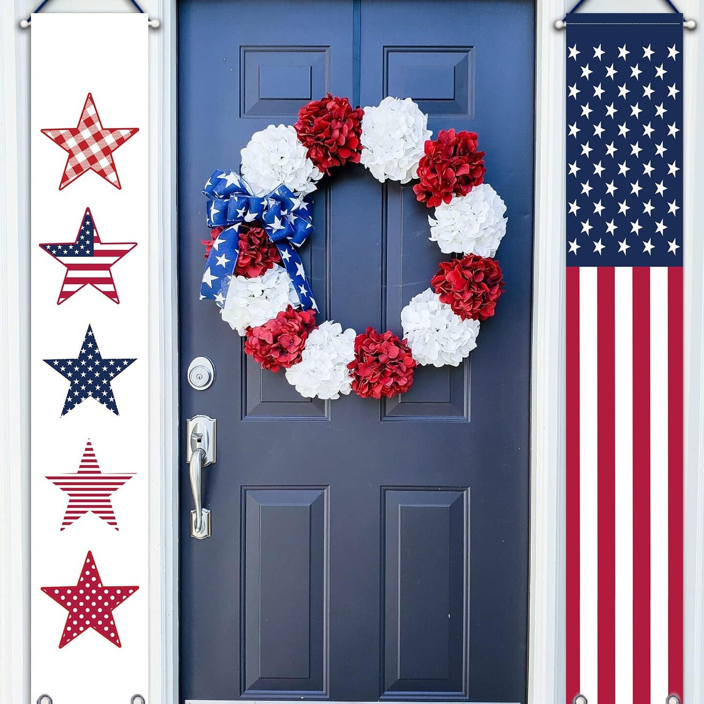 4th of July Door Banner Stars Stripe Hanging Banner Independence Day Memorial Day Patriotic Porch Sign Home Yard Indoor Outdoor Decoration